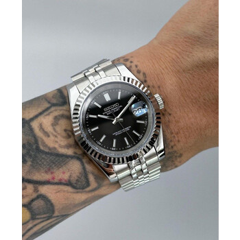 Custom Seiko Mod • Black Datejust Ice Blue Lume • 39mm